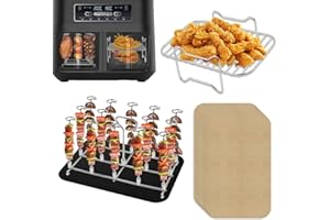 ‎SUN3DRUCKER Edelstahl Grillrost & Spießen Rack mit 100xBackpapier kompatibel mit Ninja Foodi AF300EU Heißluftfritteuse, Vertikaler Spieß Rack Set - Dehydrate Rack & Gestell mit Spieße Für Ninja Foodi AF300EU