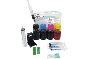 refill24 Kit di ricarica Compatibile per cartucce d'inchiostro HP 305, 305 XL,307XL Nero e Colore, Inchiostro Include Clip e Accessori + 240 ML Inchiostro