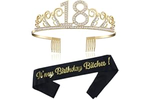 REYOK Oro 18 Anni di Compleanno Donna Tiara Birthday Corona 18 Compleanno Glitter Bianca Gold “Its My Birthday Bitches” Sash per Feste di Compleanno o Torte di Compleanno Decorazion