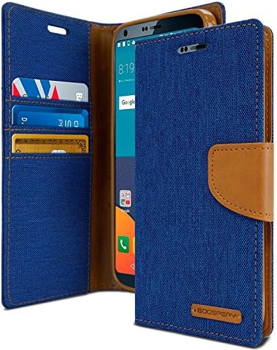 LG G6 Case, [Drop Protection] KILRELF® Canvas Diary [Denim Material] Wallet Case [ID Card/Cash Slot] Stand Flip Cover Shock Absorbing TPU Casing for LG G6 [2017], Black/Black (LG G6, Blue/Tan Brown)
