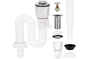 FALSKT Scarico Lavandino Bagno Kit Sifone Lavabo Bagno Antiodore Piletta Lavabo Bagno Tubo Scarico Lavandino Anti Intasamento con Pop-Up Tappi Flessibile Estensibile 230-800mm Bianco