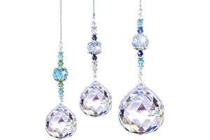 QUNKUN Kryształowy pryzmat ze szkła, kryształowa dekoracja, kryształowa kula, dekoracja wisząca, łapacz słońca, kryształki jako dekoracja, dekoracja okienna, dekoracja do ogrodu, 3 sztuki