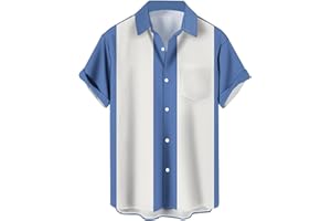 LZZIDOU Herren Vintage Bowling Shirt 1950er Retro Rockabilly Stil Kurzarm Button Down Musik Hawaiihemden
