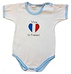 Zigozago - Body FRANCIA con ricamo frontale 12 mesi - bordo azzurro - Per la personalizzazione con nome scegliere https...