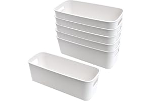 LYLIDIA 6 Pezzi Cestino Portaoggetti Plastica, Scatola Portaoggetti con Maniglie, Box Organizzatore Contenitore Portaoggetti, Scatole Immagazzinaggio Rettangolari per Cucina/Bagno/Cosmetici, Bianco