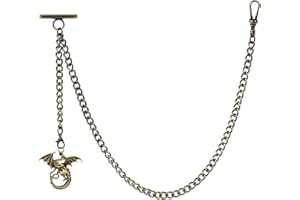 ZTA Albert Chaîne de montre de poche avec clip pivotant Motif dragon ancien