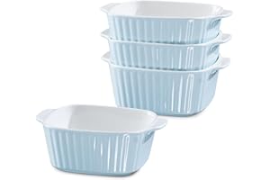 NUTRIUPS Set di 4 Teglie da Forno in Ceramica da 13Oz, Teglie Quadrate, Teglia Piccola da 400 ml per Friggitrice ad Aria, Stoviglie da Forno in Ceramica con Manici (Blu Chiaro)