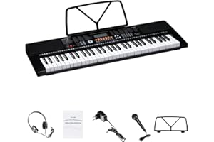 Alightup Piano à Clavier Électrique Portable 61 Touches avec Haut-Parleurs Intégrés Écran LED Casque Microphone Support de Partition