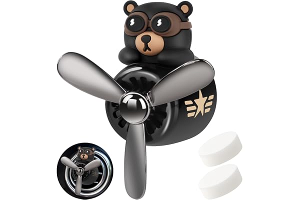 URAQT Désodorisant en Forme de Cartoon Bear Pilote Air Ventilateur, en Acrylonitrile butadiène styrène (ABS), Accessoires de Voiture D'ornement Ferrinisseur D'air Automobile, Noir