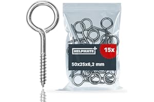 HELPMATE – Ringschraube 50x25x6,2x29 mm – galvanisch verzinkter Stahl – 15 Stück – Ösenschraube mit Holzgewinde