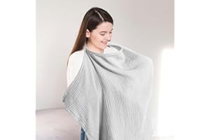 SHCHME Nursing Cover Muslin Cotton Soft Breathable Breastfeeding Cover for Breastfeeding Multi Use Car Seat Stroller Cover (Grey)