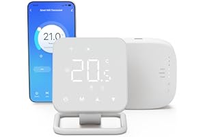 Vaconoff Thermostat Connecté A Pile, Thermostat Sans Fil Avec un Récepteur, Pour Chaudières à Gaz et Chauffage au Sol à l'eau, Intelligent Wifi, AAA Batterie Ou Usb Alimenté,Compatible Avec Tuya/Alexa