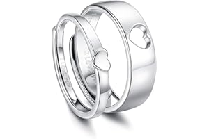 QKEOISUD I Love You Couple Ring,Heart Hollow Ring Adjustable Silver White Copper Suitable for Him and Her Couples Promise Rings Engagement Wedding Presents