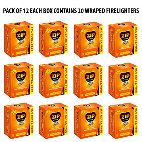 240 Pcs Zip Fast & Clean Wrapped Firelighters No mess, no smell, just light the wrapper (Pack of 12)