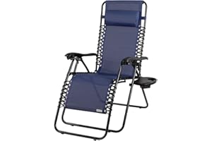 CASARIA Chaise Longue de Jardin inclinable Chaise Pliable avec Porte-gobelet Appui-tête Fauteuil Relax Transat Jardin Bleu