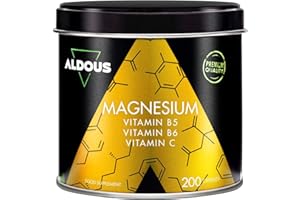 ALDOUS BIO Magnesium Citrate 1500mg + Vitamin B6, B5 & C per Daily Dose - 100 Days Supply - 200 High Absorption Magnesium Citrate Capsules - Magnesium Supplements for Muscle, Bone & Energy