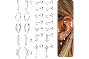 Adramata 12 Pairs Stud Hoop Earrings for Women Hypoallergenic Flat Back Earrings Stud Huggie Earring Sets for Multiple Piercing Conch Cartilage Earring Gold Silver Tragus Helix Piercing Jewellery