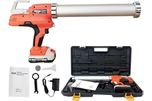 CDZHLTG Profi Akku Kartuschenpresse Silikonspritze, Kartuschenpistole LED 6500N mit 1 x 2Ah 20V Li-Ion-Akku, mit Ladegerät & Tragbare Box, 0-9 mm/s stufenlos, Orange