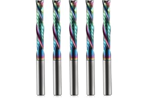 Trvoxviq 5-Pack Holzbearbeitung Fräser, DLC Beschichtung, UP/Down Cut 2-Flöten Spiralkarbid Fräswerkzeug CNC-Fräser Kompression Holz End Mill Cutter Bits, 4mm Schaft, 4mm Schneiddurchmesser, 22mm CEL