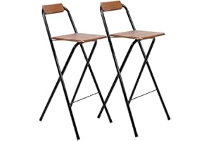 THE SECRET HOME - Pack de 2 Taburetes Plegables con Respaldo - Sillas Plegable de Metal y Madera - Decoración para el Hogar - Ideales para Cocina (Alto. 99 cm x Largo. 49 cm - Madera Oscura)