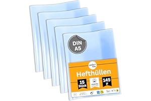 ‎PERFECT LINE perfect line 15 koszulek na zeszyty DIN-A5, przezroczyste i bardzo mocne, przezroczyste okładki na zeszyty, z polipropylenu nadającego się do recyklingu, nadają się do przechowywania dokumentów