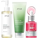 ANUA 3 Step Glass Skin Starter Kit: Oil & Serum Facial Cleanser, Niacinamide Double Cleansing Daily Routine, Korean Skin Care