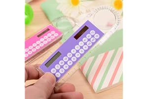 Rantoloys 1pc 10cm Righello Mini calcolatrice Calcolatrice multifunzione a energia solare ultrasottile per forniture scolastiche per bambini, colore casuale