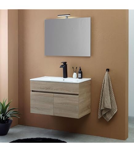 Baikal Baño Onyx, 2 cajones, suspendido en Pared, con Lavabo cerámico