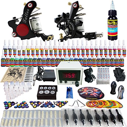 Solong Tattoo® Complete Tattoo Kit 2 Pro Machine Guns 54 Inks Power Supply Foot Pedal Needles Grips Tips TK225
