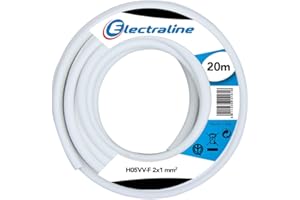 Electraline 11425 H05VV-F Cavo per Prolunghe, Sezione 2x1 mm, Lunghezza 20 m, Bianco