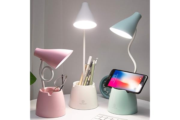 Lampe de Bureau, lampe table LED 3 modes d'éclairage et capteur tactile, lampe bureau rotation à 360 ° à intensité variable pour la lecture, l'étude, le travail (Rose)