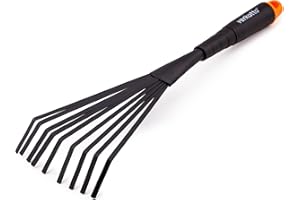 Mivos Rastrillo de Abanico Pequeño para Jardín - Escoba de Mano con 9 Dientes Flexibles para Hojas y Hierba – Rastrillo de Jardinería de Acero - Ancho de Trabajo 12 cm
