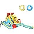 GYMAX Bounce Castle House, Multifunction Inflatable Bouncy Playhouse with Double Slide and Climbing Wall, Indoor Outdoor Jumping Activity Center for 3-10 Years Old (Yellow + Red)