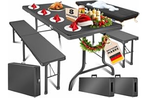 KESSER® Set tenda da birra - Set da 3 pezzi, Tavolo + 2 x Panca, per Interni - Esterni, AxLxP - 73x180x75 cm, Plastica, Set da Giardino in simil Rattan, Pieghevole, Liscio/Nero