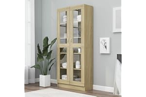 Homgoday Vitrina de Madera de ingeniería Roble Sonoma 82,5x30,5x185,5 cm Vitrina Salón, Aparador Comedor, Estantería Oficina,con Estantes y Puertas
