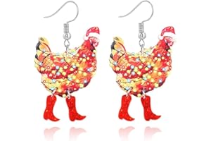 QKEOISUD Cute Chicken Christmas Dangle Hook Earrings,Acrylic Animal Red Boots Colorful Neon Light Drop Earring,Women's Holiday Jewelry Accessories