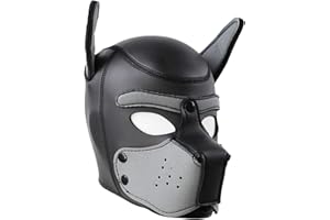 YiQin RWSX Hundemaske, Weiche Latex Petplay Hundemaske mit Ohren Welpenmaske Hunde Masken, Abnehmbarer Mund, Geeignet für Halloween, Urlaubsparty