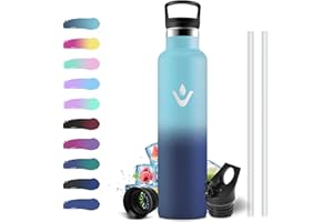 KOLLYKOLLA Botella Agua Termica 1L, Botella Acero Inoxidable de Doble Pared, Cantimplora Termica con Pajita, sin BPA, Reutilizable, Fácil de llevar, Termo para Oficina, Bicicleta, Escuela, Adultos, Colegio