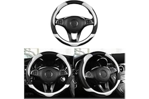 Adunsiaoto Coprivolante Auto Morbido in Fibra Di Carbonio Antiscivolo, Protettore Copertura Del Volante Auto, Coperchio Del Volante Dell'auto Protettore Traspirante Anti-Scivolo(Nero/Bianco)