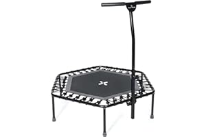 SportPlus Trampoline de Fitness Pliable pour la Maison, avec Barre d'appui réglable en Hauteur, protège Les articulations, Suspension en Caoutchouc Souple, très Silencieux