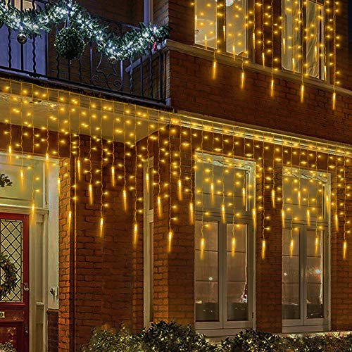MOVEONSTEP Guirnaldas de Luces 400 LED luz de carámbano Guirnalda Luminosa Blanco Cálido 8 Modos Luces de Cadena para Fiestas Jardín Navidad Halloween Boda Iluminación Decorativa [energética A+++]