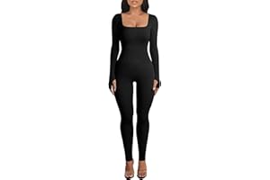 Adisputent Women Bodycon Jumpsuits Long Sleeve Square Neck Bodysuit Onesies Ribbed Knit Yoga Jumpsuit One Piece Romper Workout Sports Outfits Playsuit