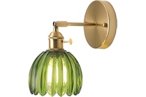 TOKTOP Applique Murale Fleur Vintage Laiton Doré et Verre Vert avec Interrupteur Lampe Murale E27 Luminaire Murale pour Salle de Bain Chambre Salon Cuisine