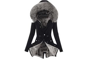 Cunhuan Winter Jackets for Women uk Winter Coats Thick Fleece Lined Warm Zip Up Plus Size Outerwear with Fuffly Hood Parka Jackets Long Sleeve Tops Outerwear Outfits Sweatshirts Overcoats