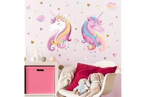 wondever Adesivi Murali Arcobaleno Unicorno Sticker da Muro Bambina Rosa Nuvole Adesivi da Parete per Camere Ragazze Camera da Letto Asilo Nido