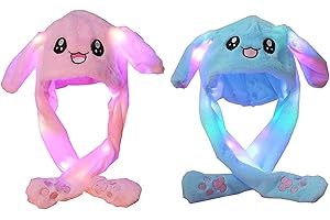 YouYuer 2PCS LED Oreilles de Lapin Bandeau Intéressant Lapin Chapeau Airbag Capuchon en Oreilles de Lapin Bonnet Kawaii Bonnet Oreille Qui Bouge en Peluche pour Femme Enfant Chapeau de Jeu de Rôle