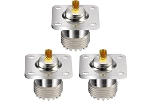 Vecys 3PCS SO239 Conectores Mamparo UHF Hembra SO-239 Conector Montaje en Chasis UHF Hembra de 4 Orificios Panel Montaje en Chasis Brida Copa de Soldadura Conector Recto