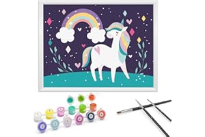 ‎ZIMROBIN Zimrobin Malen Nach Zahlen ab 5 6 7 Jahre Mädchen, Malen Nach Zahlen für Kinder mit Rahmen 3 Pinsel und Acrylfarben, 18 X 24cm（Glückliches Einhorn）