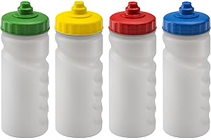 Foxberry 500ml Reusable Water Bottles - 4x Multipack - Hands Free Lid - Spill Proof and Leak Proof Spout - BPA Free - Dishwasher Safe - Kids - School - Sports - Clubs (Green Yellow Red Blue)