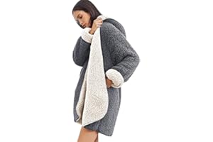 Les umes Womens Fluffy Fleece Hooded Cardigans Coats Long Sleeve Open Front Sherpa Outwear with Pockets